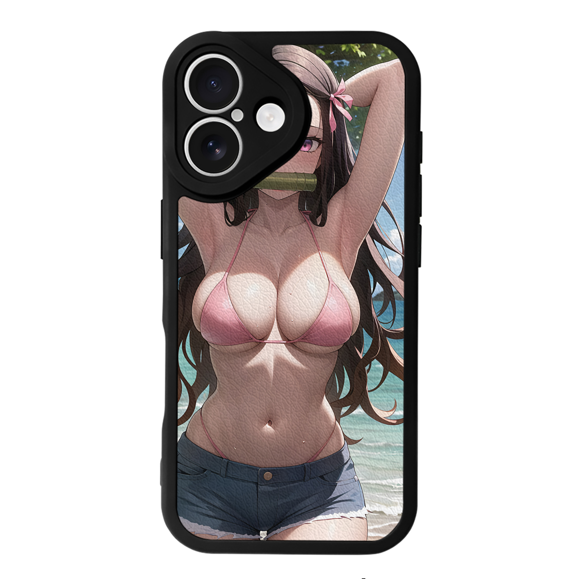 （画像用） 鬼滅の刃（きめつのやいば）竈門 禰󠄀豆子／かまど ねずこ Kamado Nezuko 【iPhone 16シリーズ対応】シリコンスマホケース（レザー調） 材質：シリコン